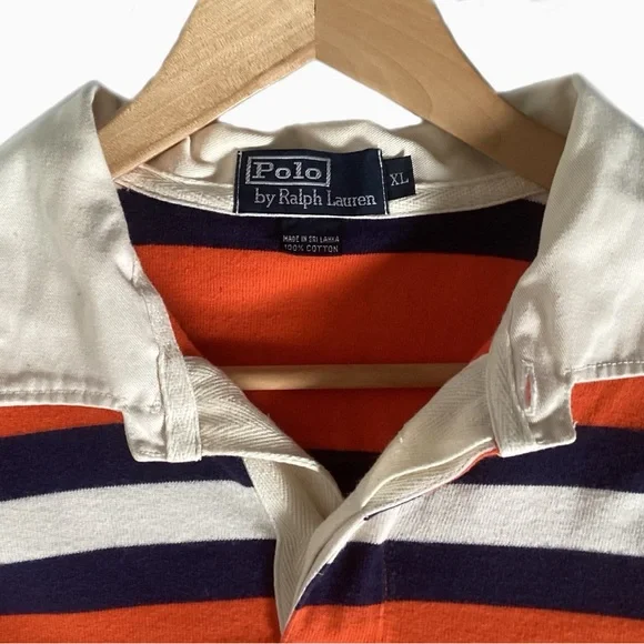 Polo Ralph Lauren Classic Orange and Navy Stripe Rugby Jersey. XL - Picture 4 of 6